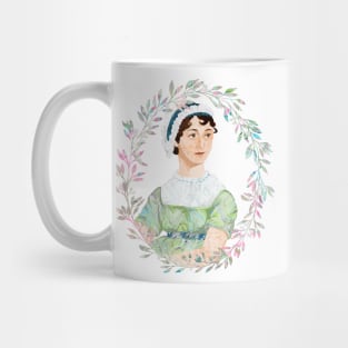 Jane Austen: Portrait in Marbled Bookbinding Paper Mug